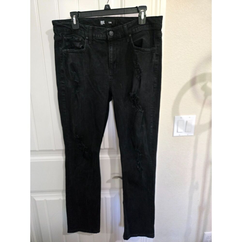 RSQ Men’s 33x32 Black Slim Fit Distressed Ripped Jeans Stretch Denim